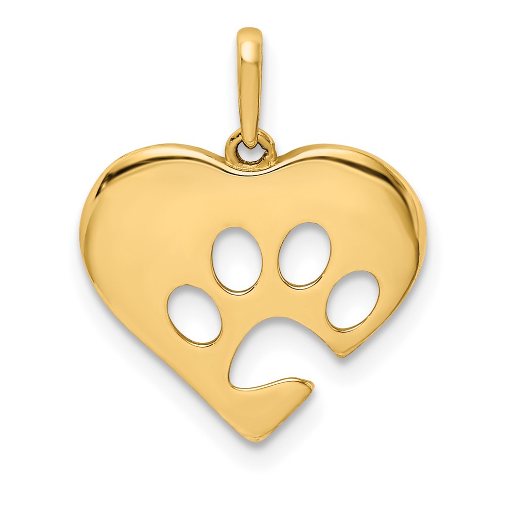 10K Polished Heart w/Paw Print Pendant (10YC1361)
