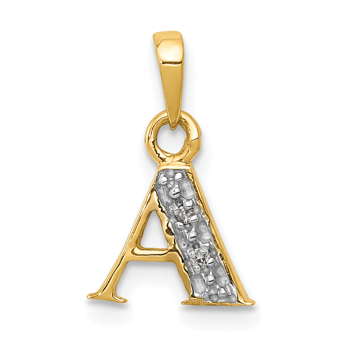 10K and Rhodium Diamond Initial A Pendant (10YC250A)