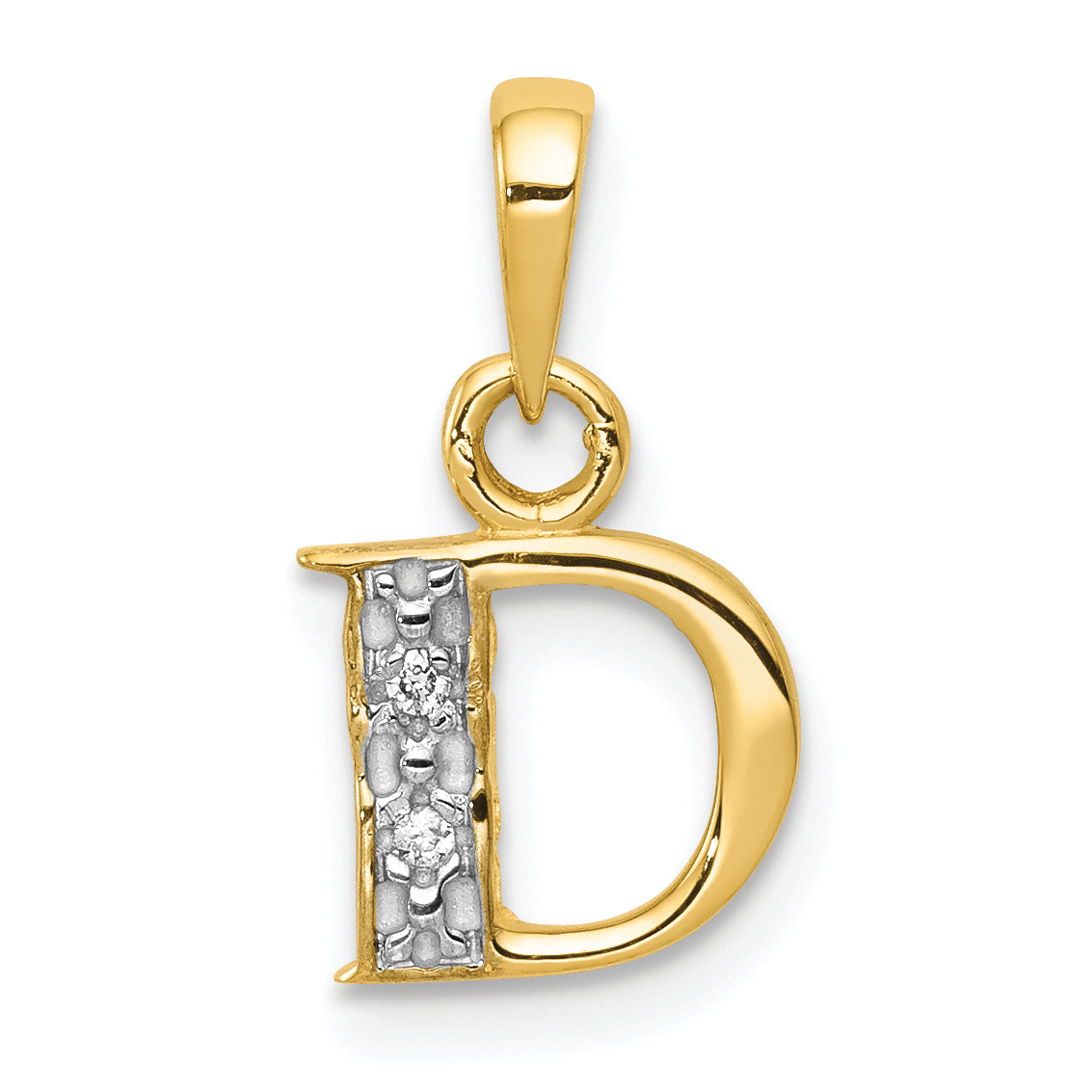 10K and Rhodium Diamond Initial D Pendant (10YC250D)