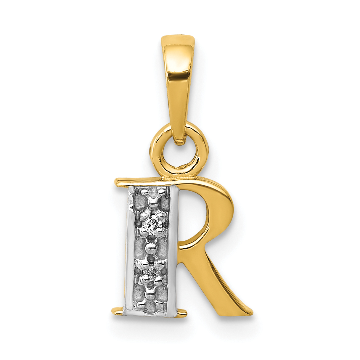 10K and Rhodium Diamond Initial R Charm (10YC250R)