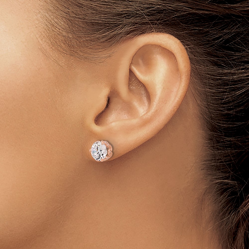 10K Tiara Collection Rose Gold Polished CZ Post Earrings (10YC384R)