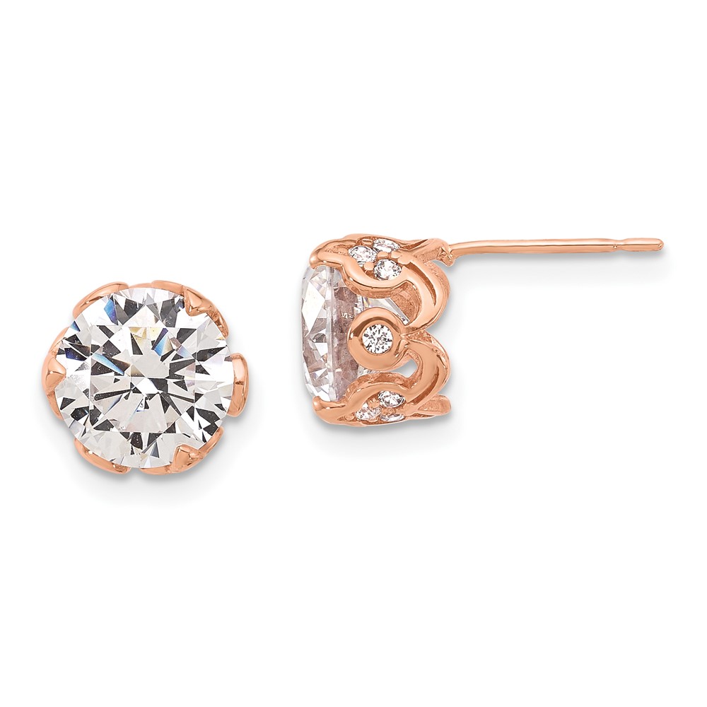 10K Tiara Collection Rose Gold Polished CZ Post Earrings (10YC384R)