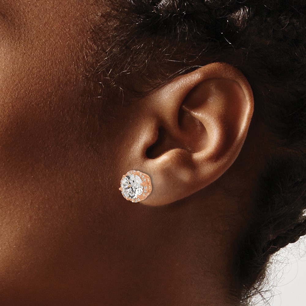 10K Tiara Collection Rose Gold Polished CZ Post Earrings (10YC386R)