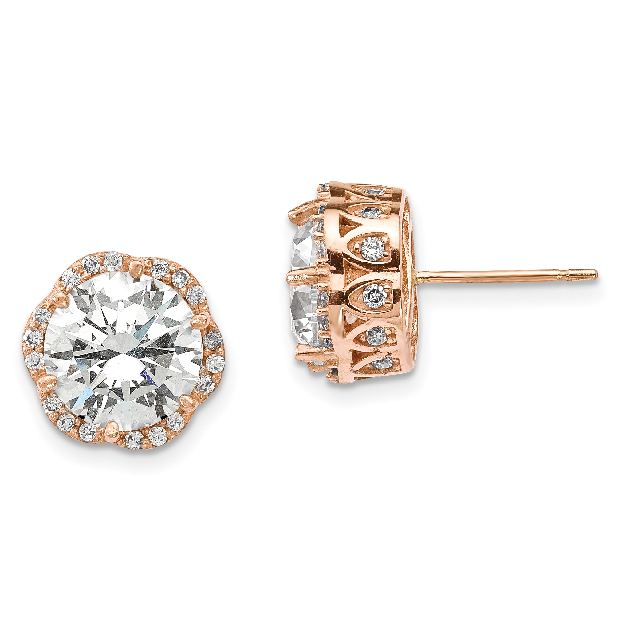 10K Tiara Collection Rose Gold Polished CZ Post Earrings (10YC386R)