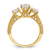 10K Yellow Gold Tiara Collection Polished 3 Stone CZ Ring view 2