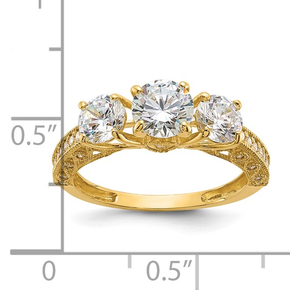10K Tiara Collection Polished 3 Stone CZ Ring