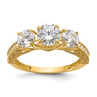 10K Yellow Gold Tiara Collection Polished 3 Stone CZ Ring view 1