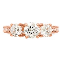 10K Tiara Collection Rose Gold Polished 3 Stone CZ Ring view 4