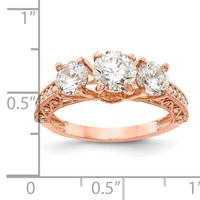 10K Tiara Collection Rose Gold Polished 3 Stone CZ Ring view 5