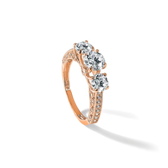 10K Tiara Collection Rose Gold Polished 3 Stone CZ Ring