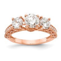 10K Tiara Collection Rose Gold Polished 3 Stone CZ Ring view 1