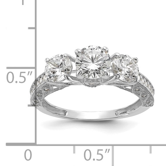 10K Tiara Collection White Gold Polished 3 Stone CZ Ring