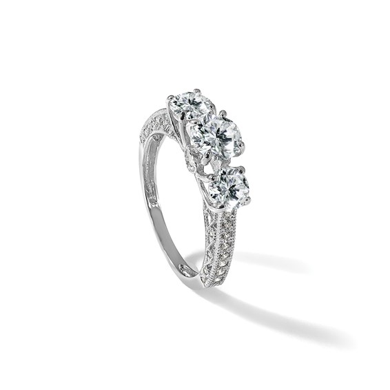 10K Tiara Collection White Gold Polished 3 Stone CZ Ring