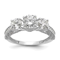 10K Tiara Collection White Gold Polished 3 Stone CZ Ring view 1