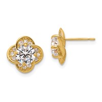 10K Yellow Gold Tiara Collection Polished CZ Post Earrings view 1