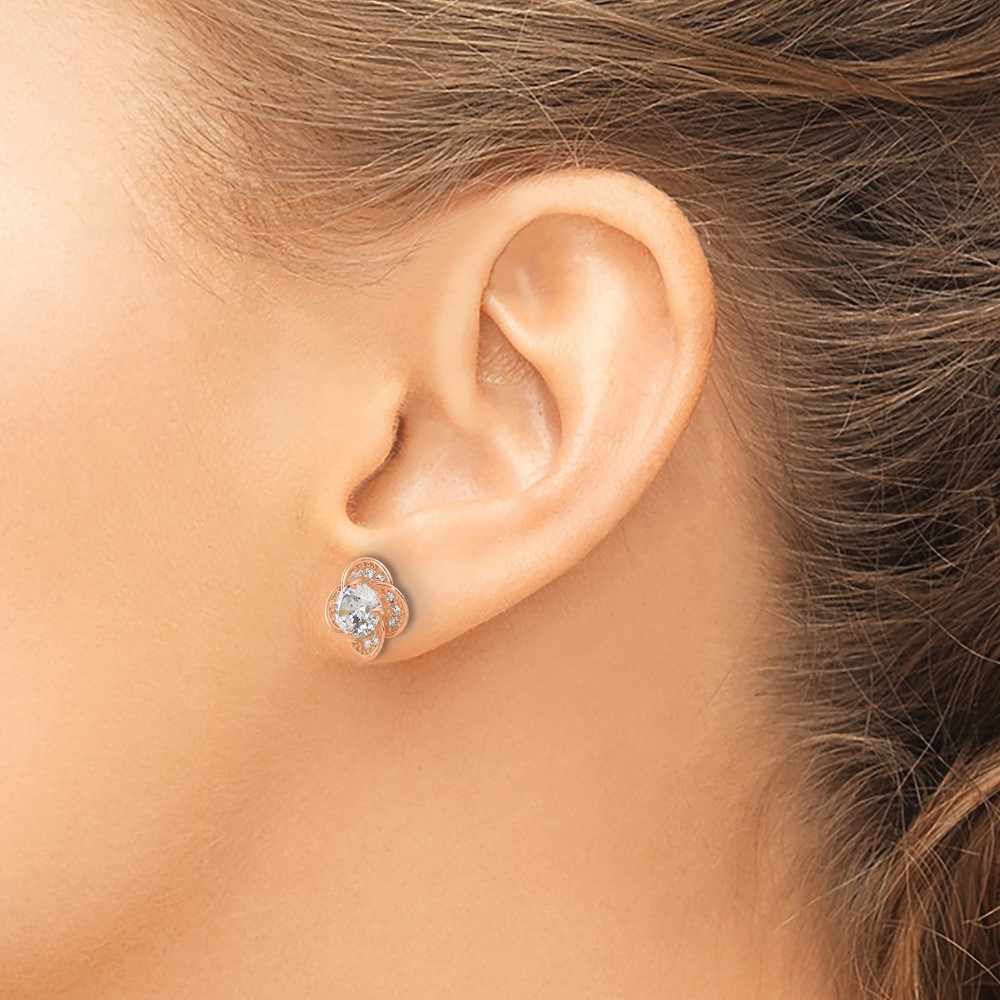 10K Tiara Collection Rose Gold Polished CZ Post Earrings (10YC389R)