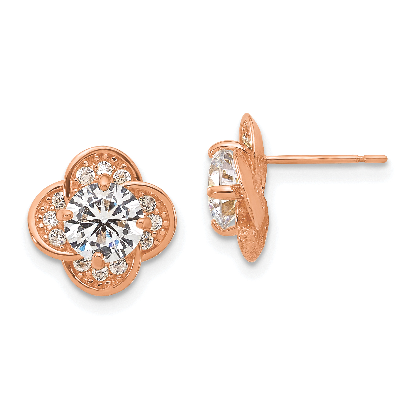 10K Tiara Collection Rose Gold Polished CZ Post Earrings (10YC389R)