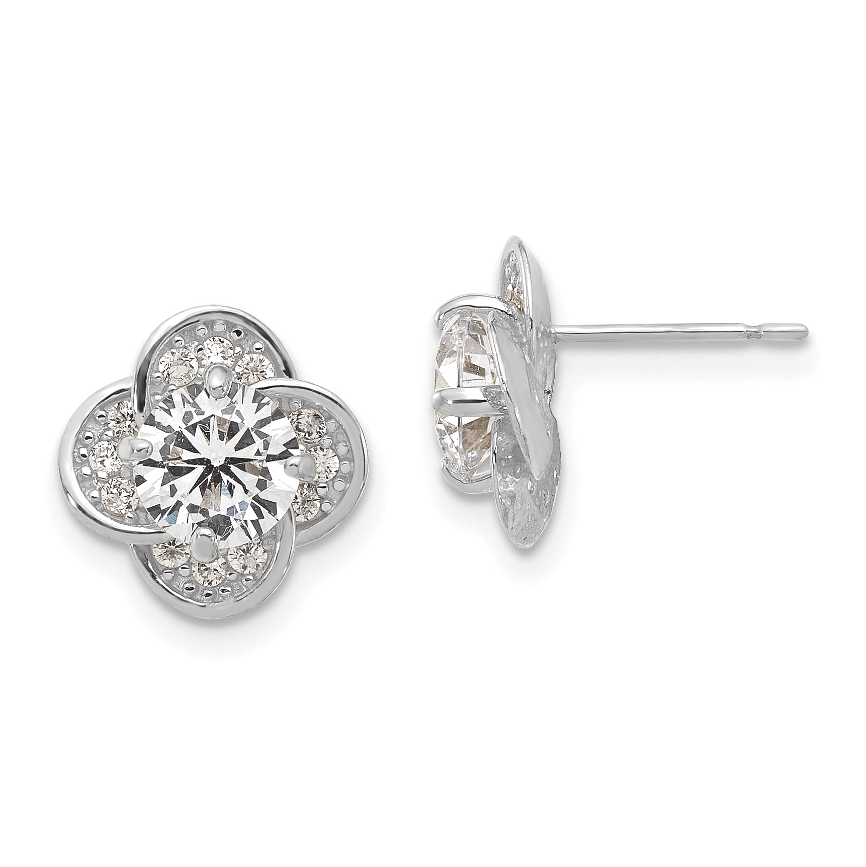 10K Tiara Collection White Gold Polished CZ Post Earrings (10YC389W)