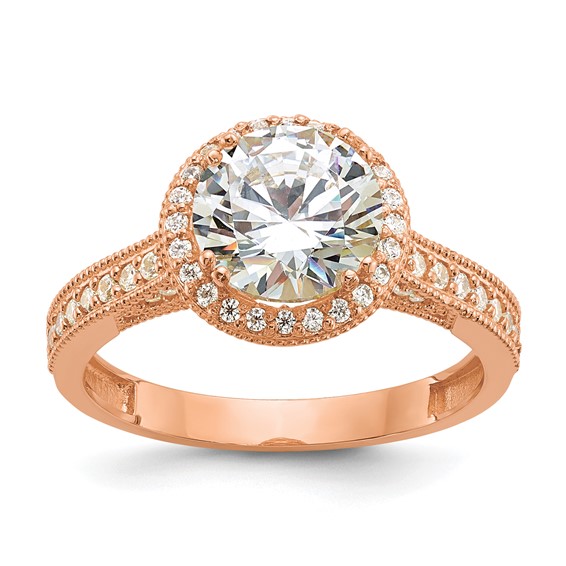 10K Tiara Collection Rose Gold Polished CZ Ring