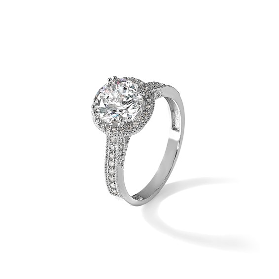 10K Tiara Collection White Gold Polished CZ Ring