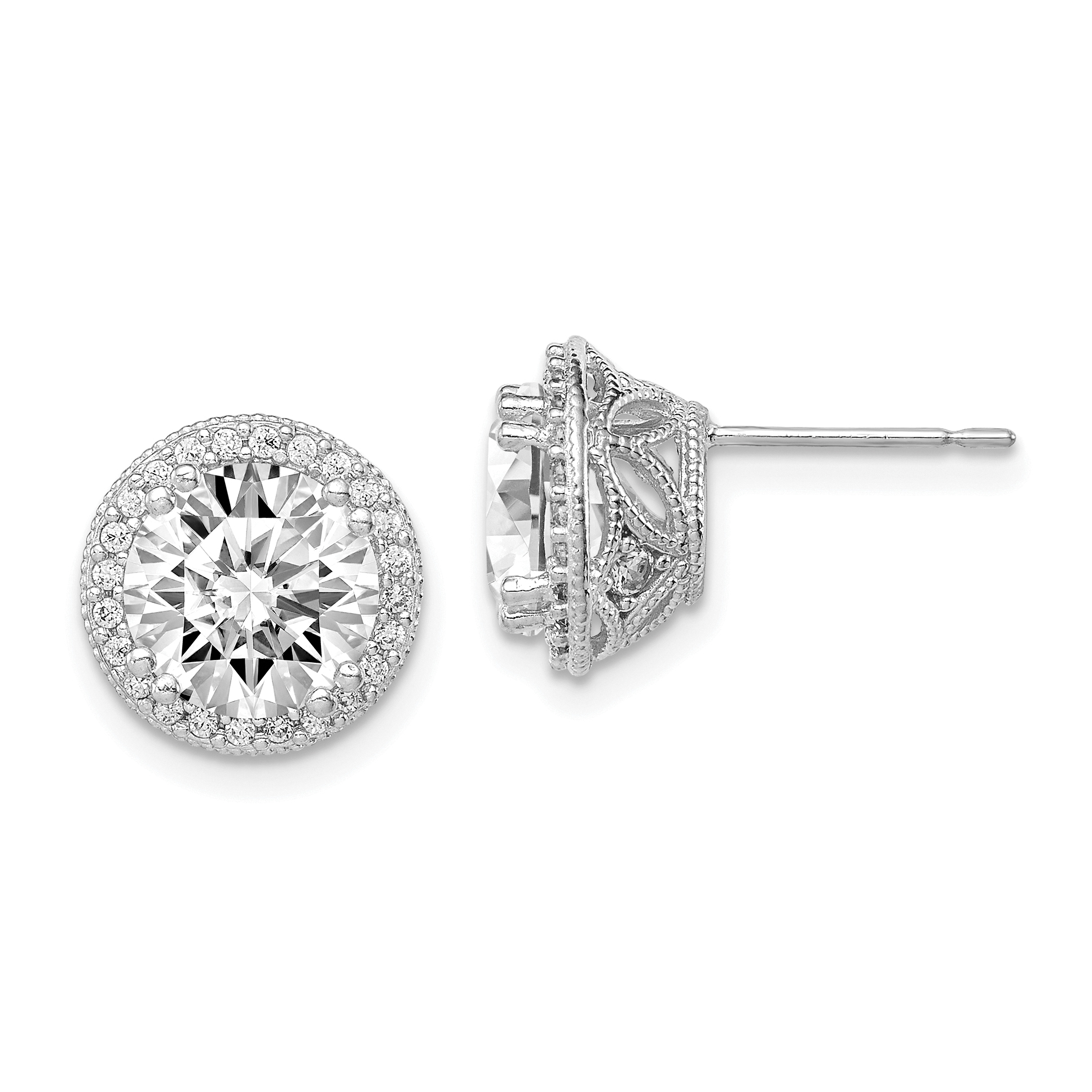 10K Tiara Collection White Gold Polished CZ Post Earrings (10YC392W)