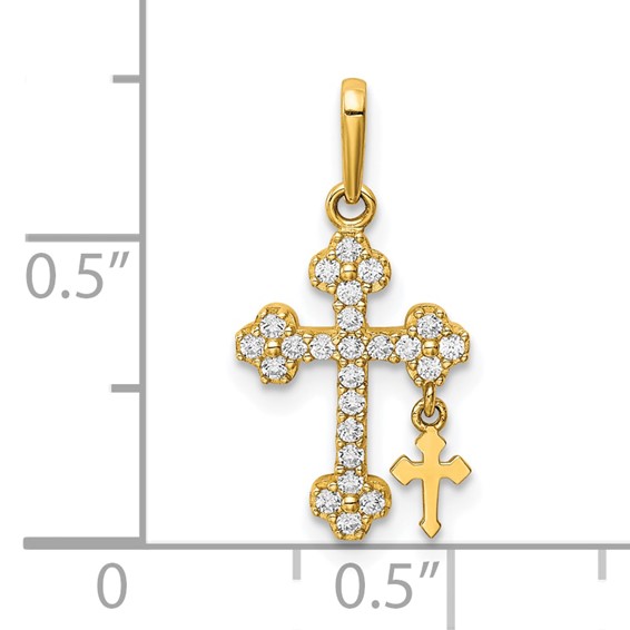 10K CZ Budded Cross w/Cross Dangle Pendant