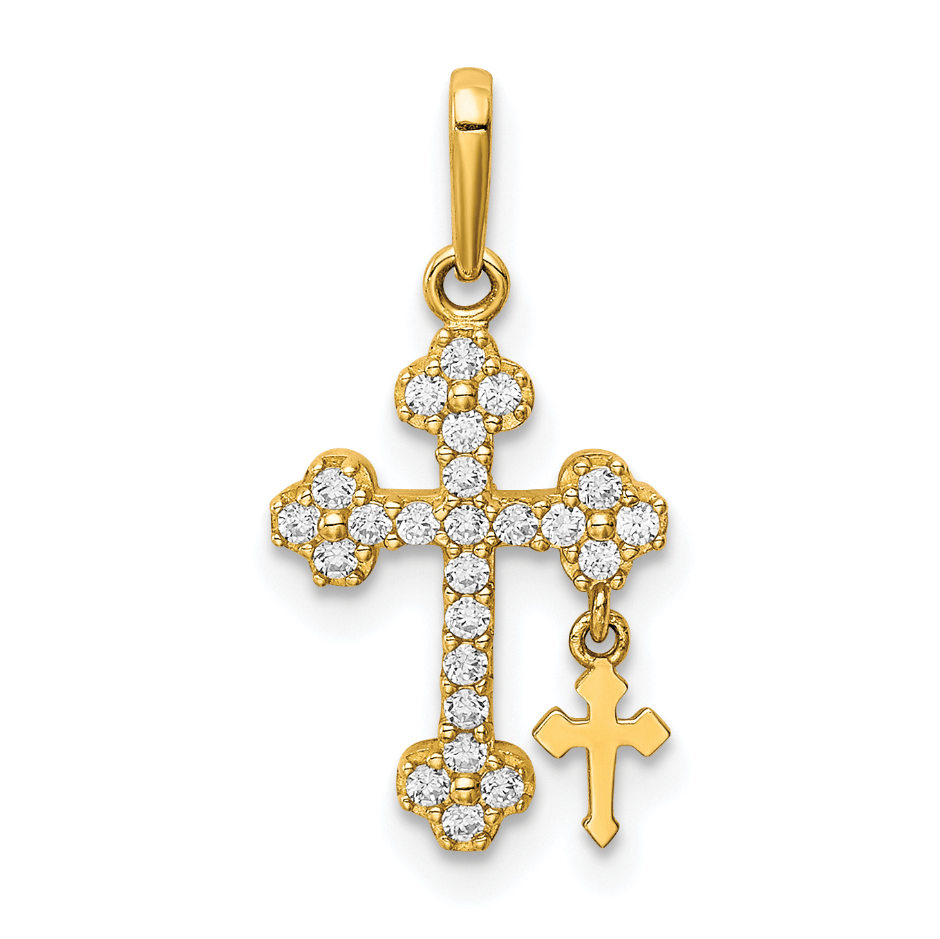 10K CZ Budded Cross w/Cross Dangle Pendant (10YC402)