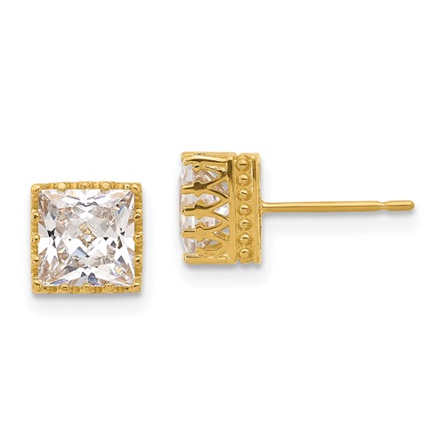 10k Tiara Collection 7mm Polished Square CZ Earrings