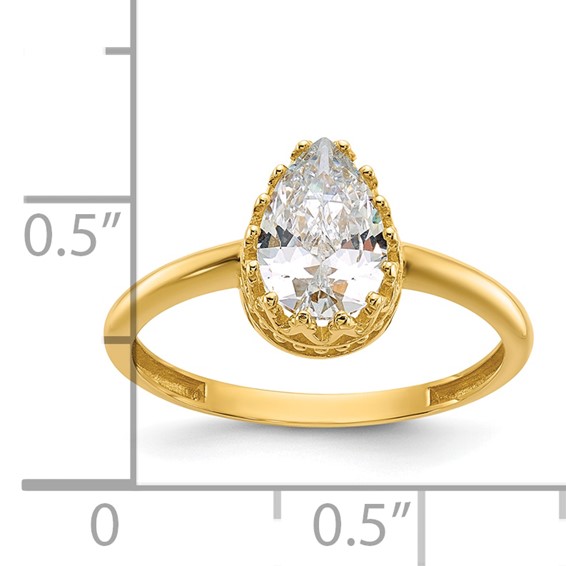 10k Tiara Collection Polished Pear CZ Ring