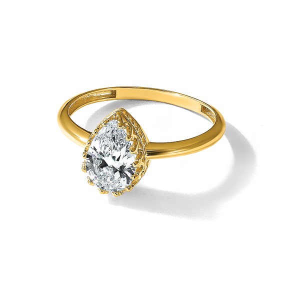10k Tiara Collection Polished Pear CZ Ring