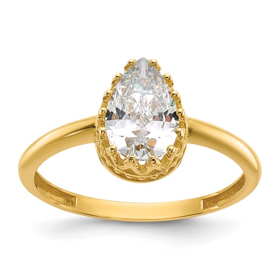 10k Tiara Collection Polished Pear CZ Ring
