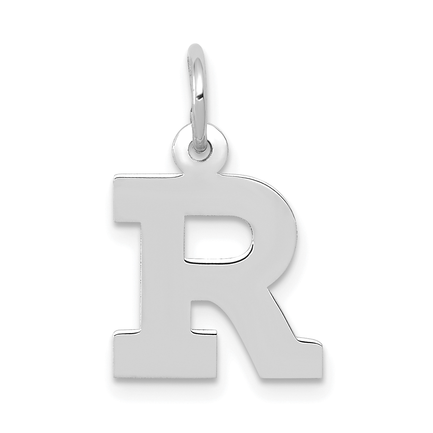 10k White Gold Small Block Initial R Charm (10YC665R)
