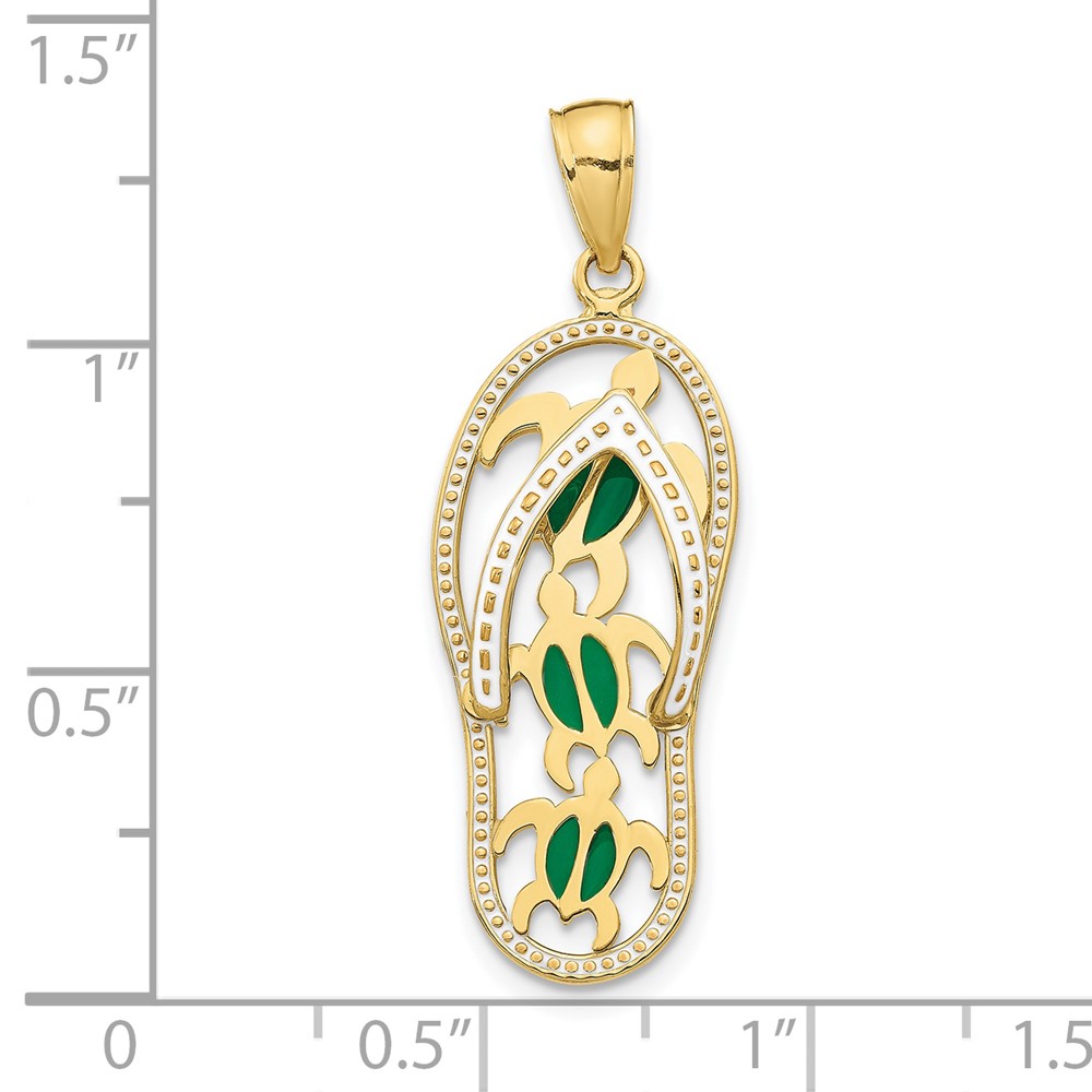 10K Enamel Cut-out Flip Flop w/ Sea Turtles Pendant (10YC869)
