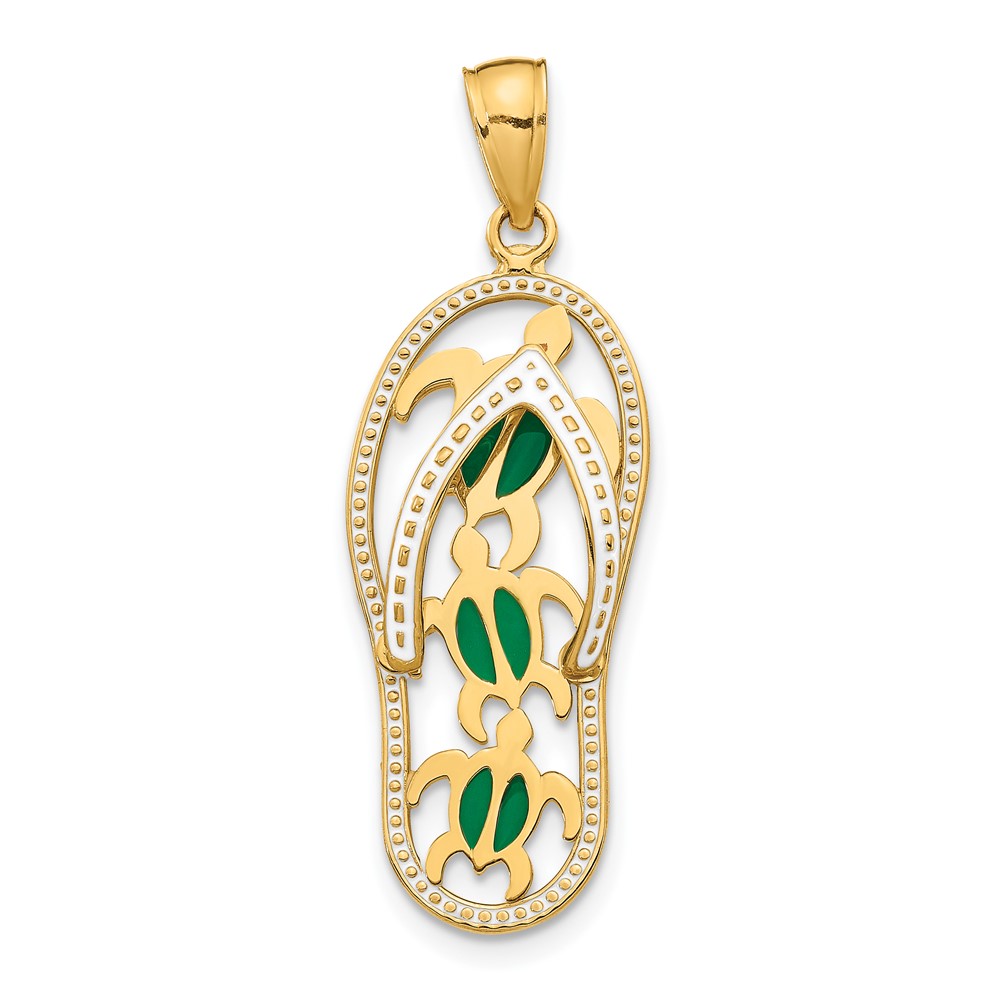 10K Enamel Cut-out Flip Flop w/ Sea Turtles Pendant (10YC869)