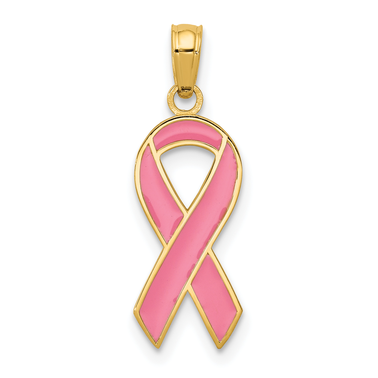 10k Pink Enameled Awareness Ribbon Pendant (10YC948)