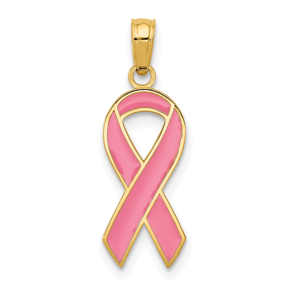 10k Pink Enameled Awareness Ribbon Pendant (10YC948)