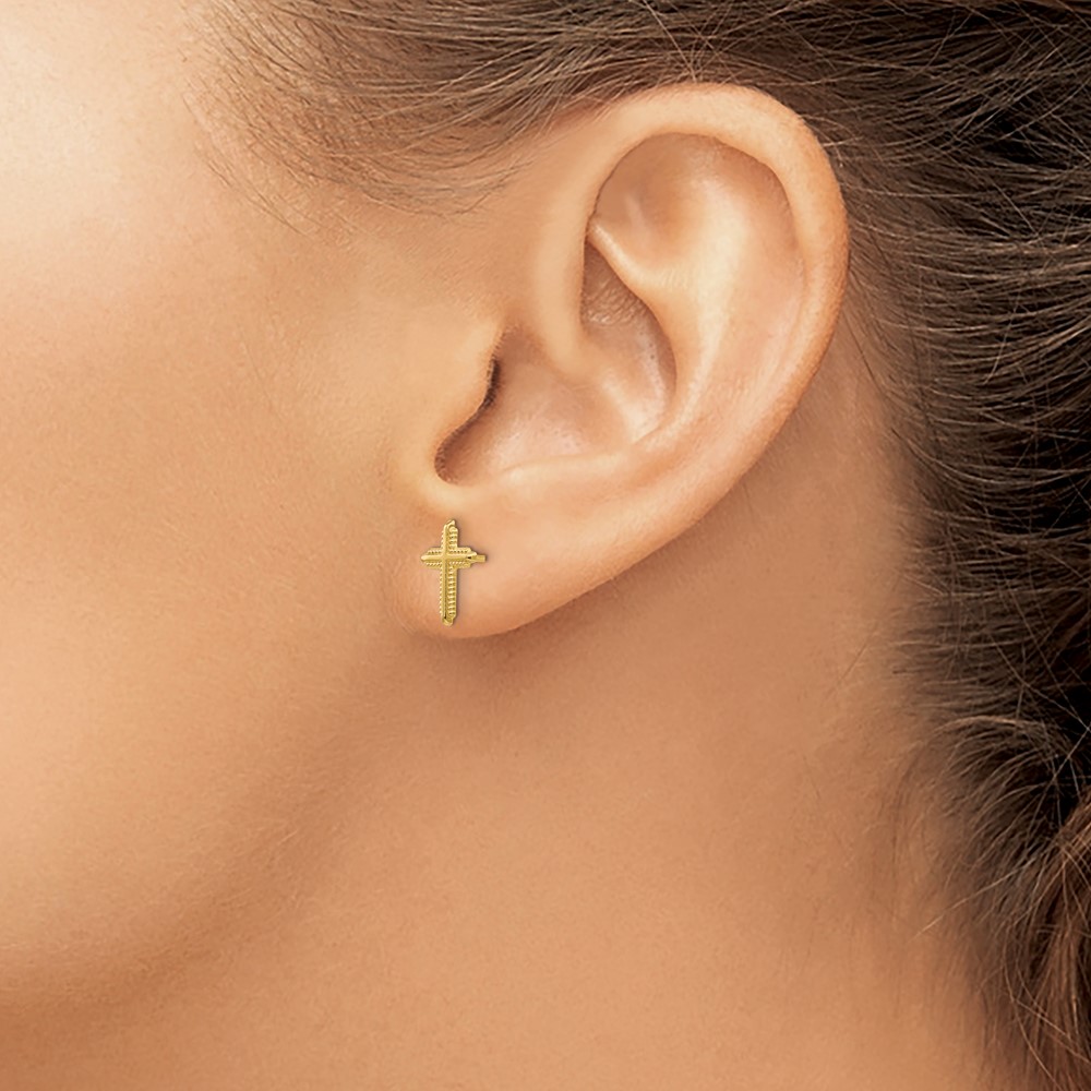 10K Yellow Gold Polished Cross Post Earrings (10YE1675)