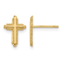 10K Yellow Gold Polished Cross Post Earrings view 1