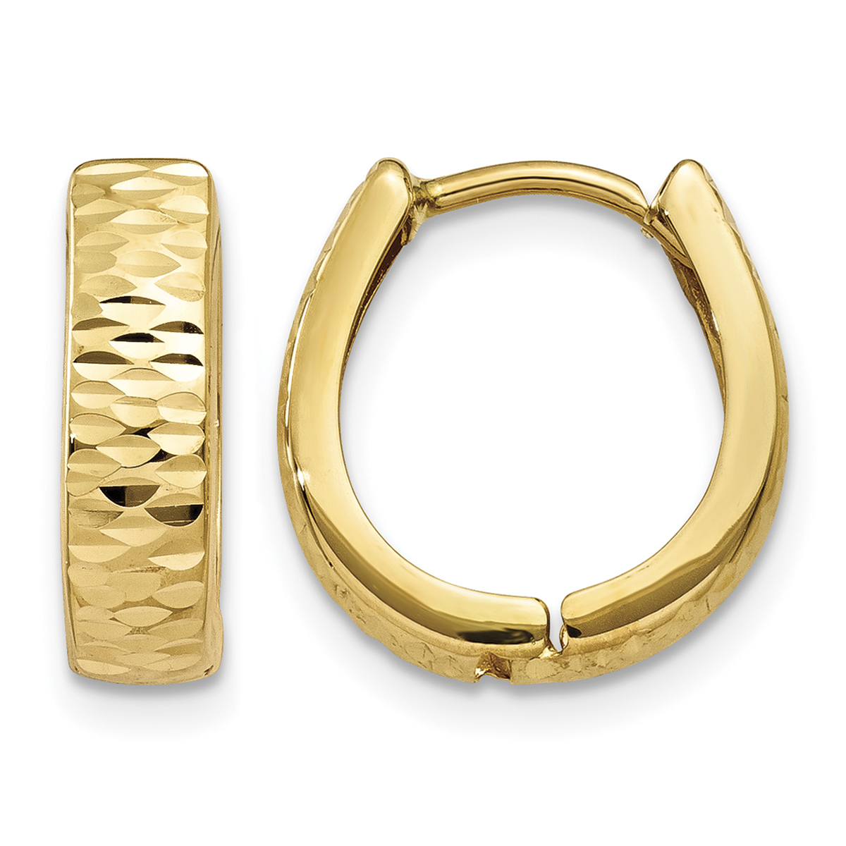 10k Gold Textured and Polished Hinged Hoop Earrings (10YE1678)