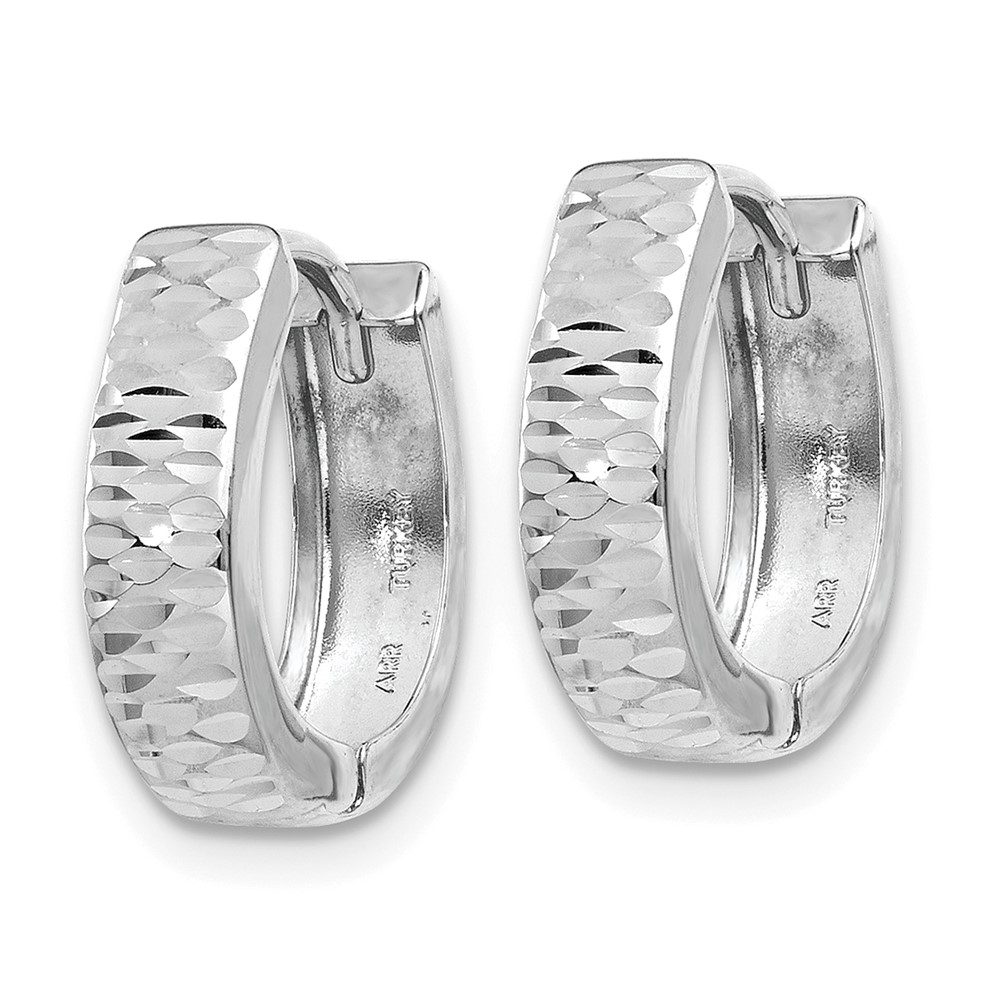 10k White Gold Textured and Polished Hinged Hoop Earrings (10YE1679)