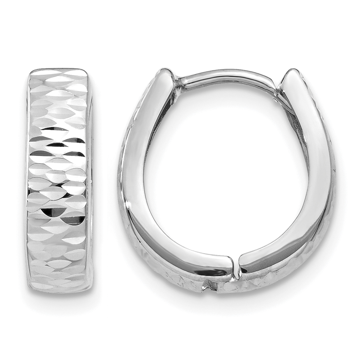 10k White Gold Textured and Polished Hinged Hoop Earrings (10YE1679)