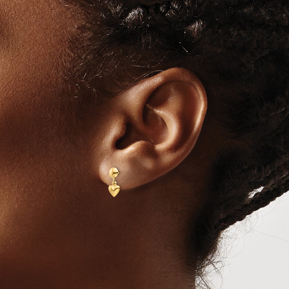 10k Polished Heart Post Dangle Earrings (10YE2049)