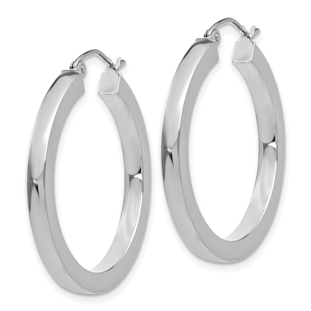 10k White Gold 3mm Polished Square Tube Hoop Earrings (10Z1117)