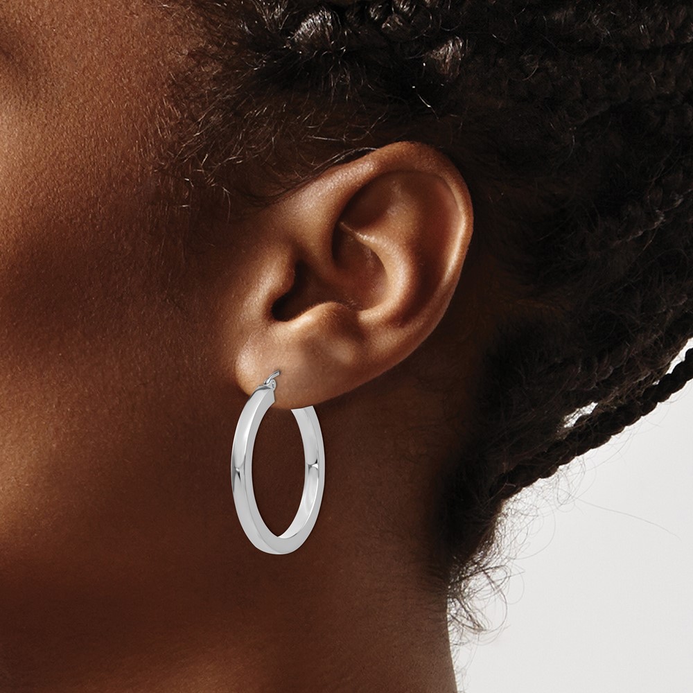 10k White Gold 3mm Polished Square Tube Hoop Earrings (10Z1117)