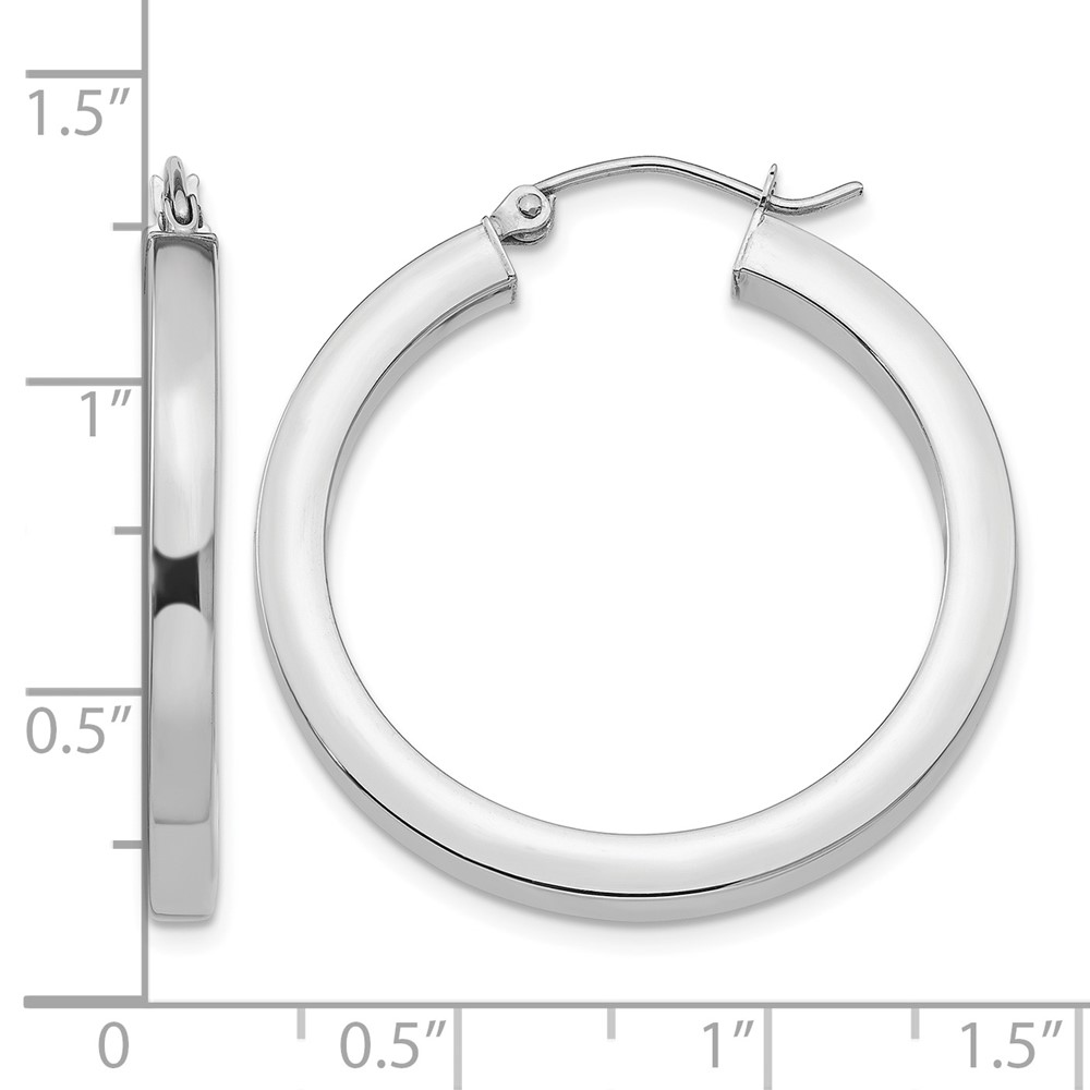 10k White Gold 3mm Polished Square Tube Hoop Earrings (10Z1117)