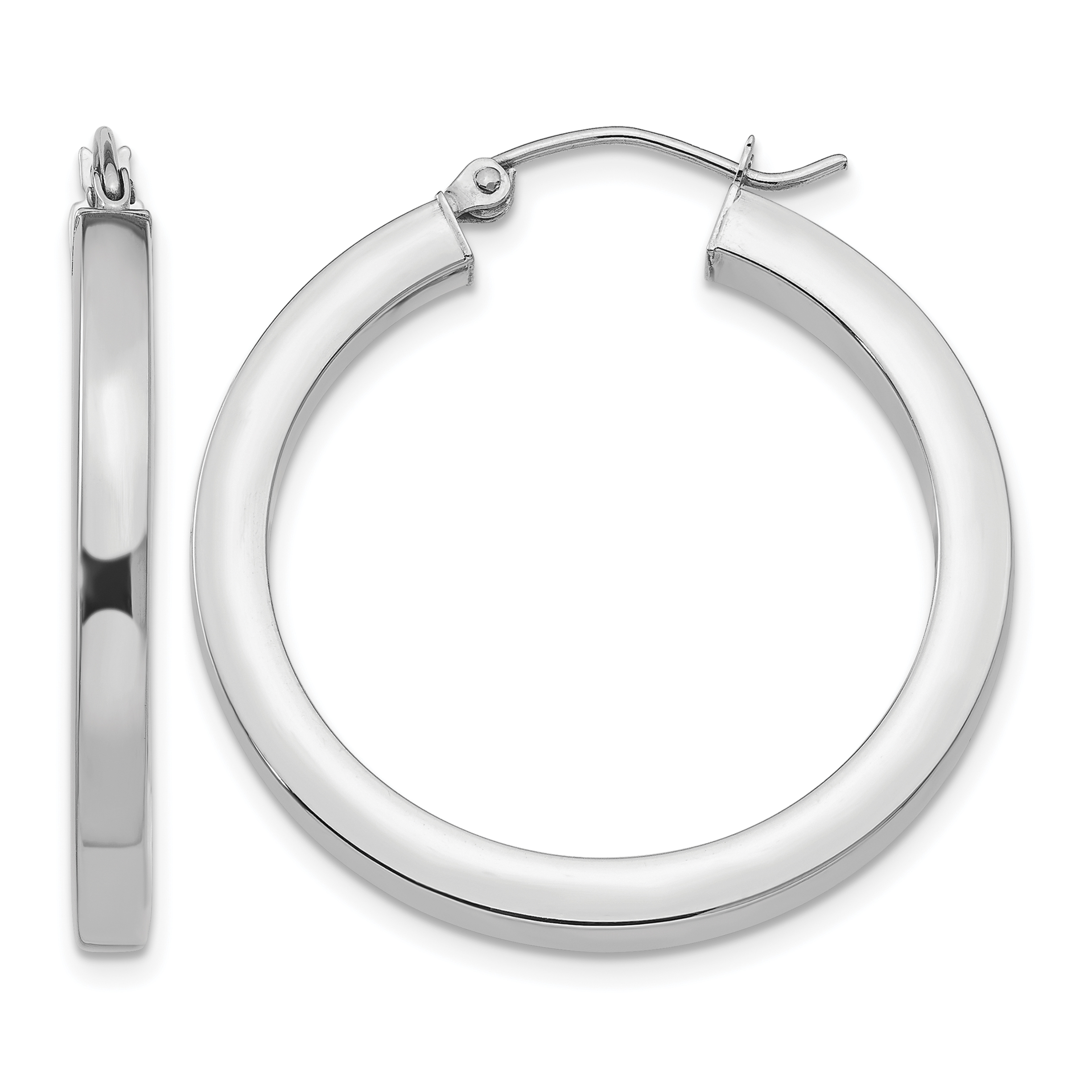10k White Gold 3mm Polished Square Tube Hoop Earrings (10Z1117)