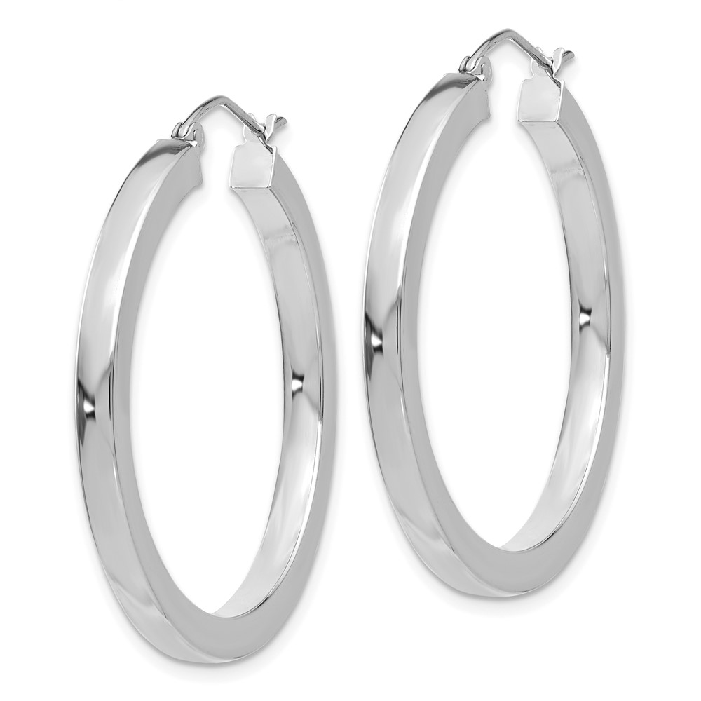 10k White Gold 3mm Polished Square Tube Hoop Earrings (10Z1118)