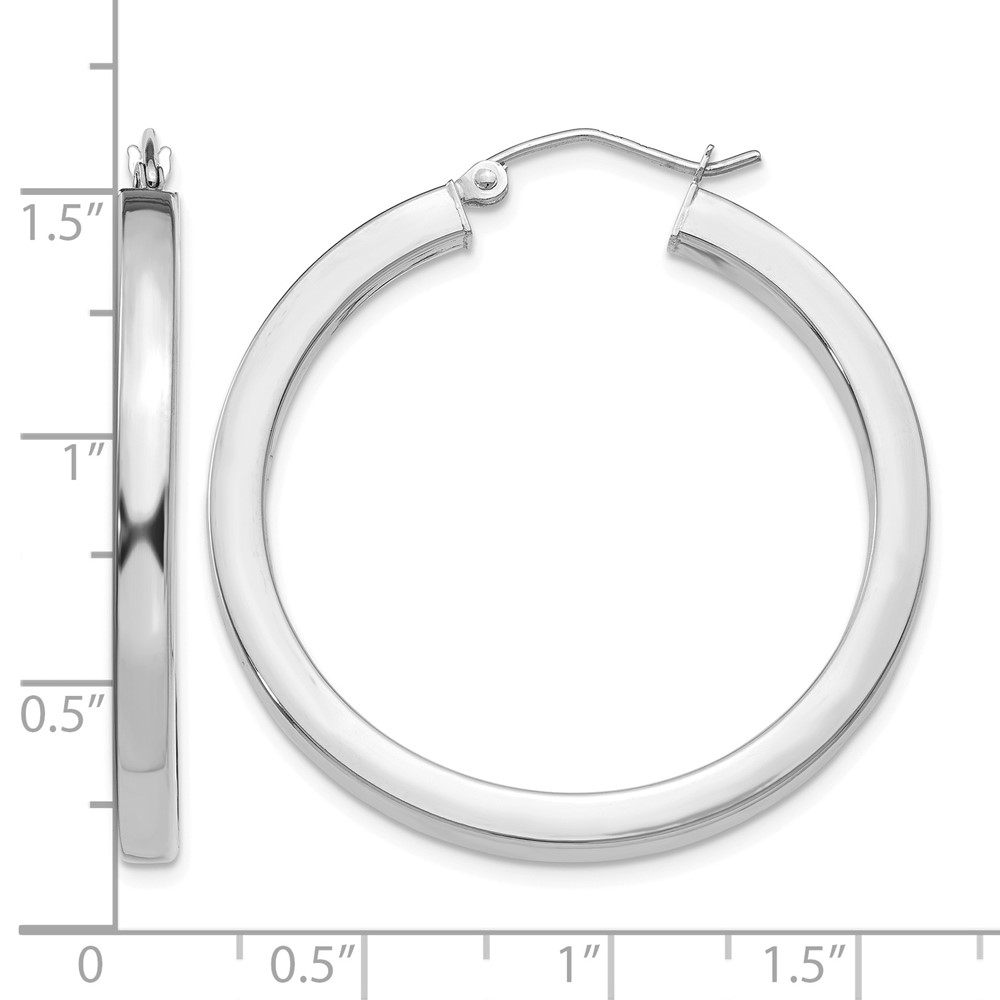 10k White Gold 3mm Polished Square Tube Hoop Earrings (10Z1118)