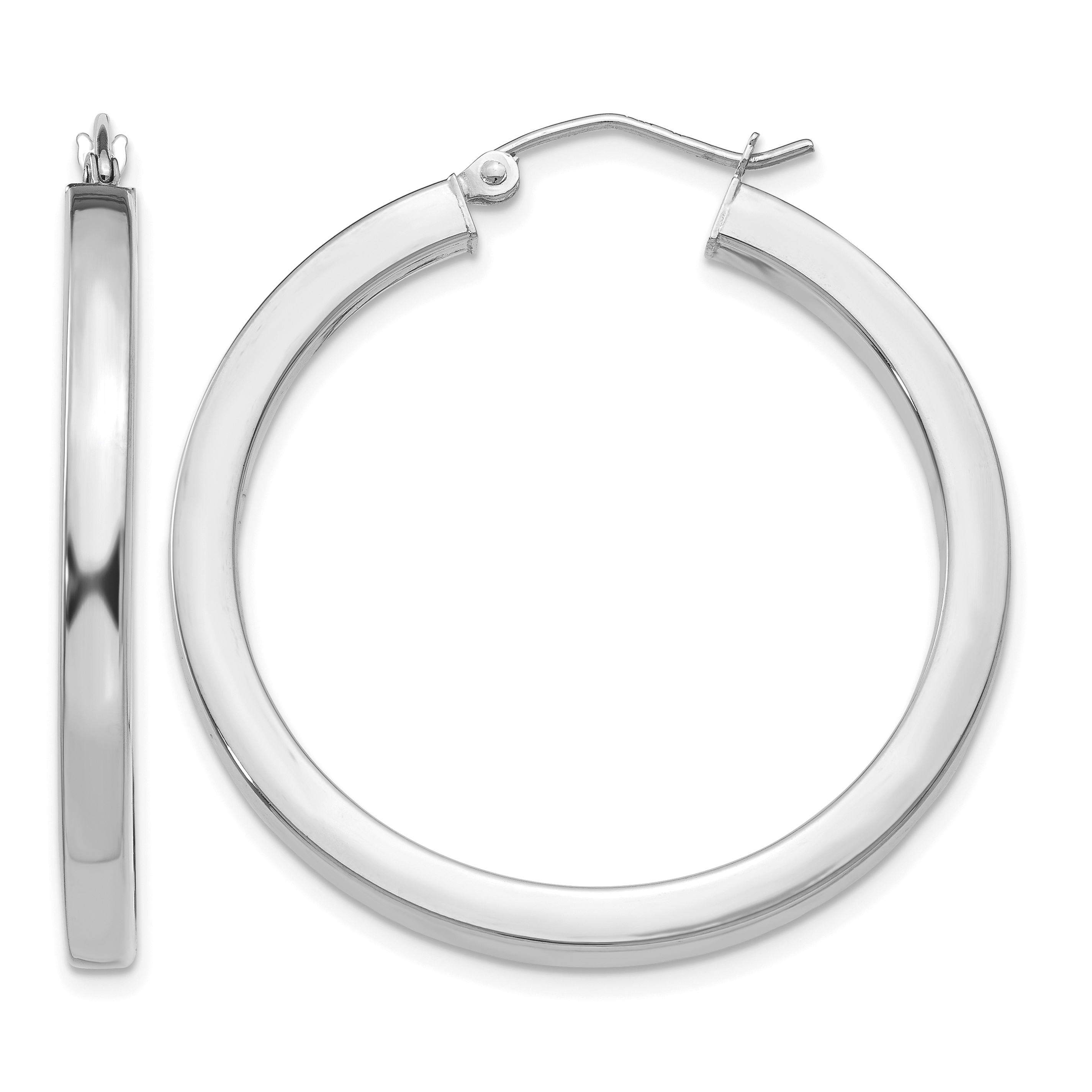 10k White Gold 3mm Polished Square Tube Hoop Earrings (10Z1118)