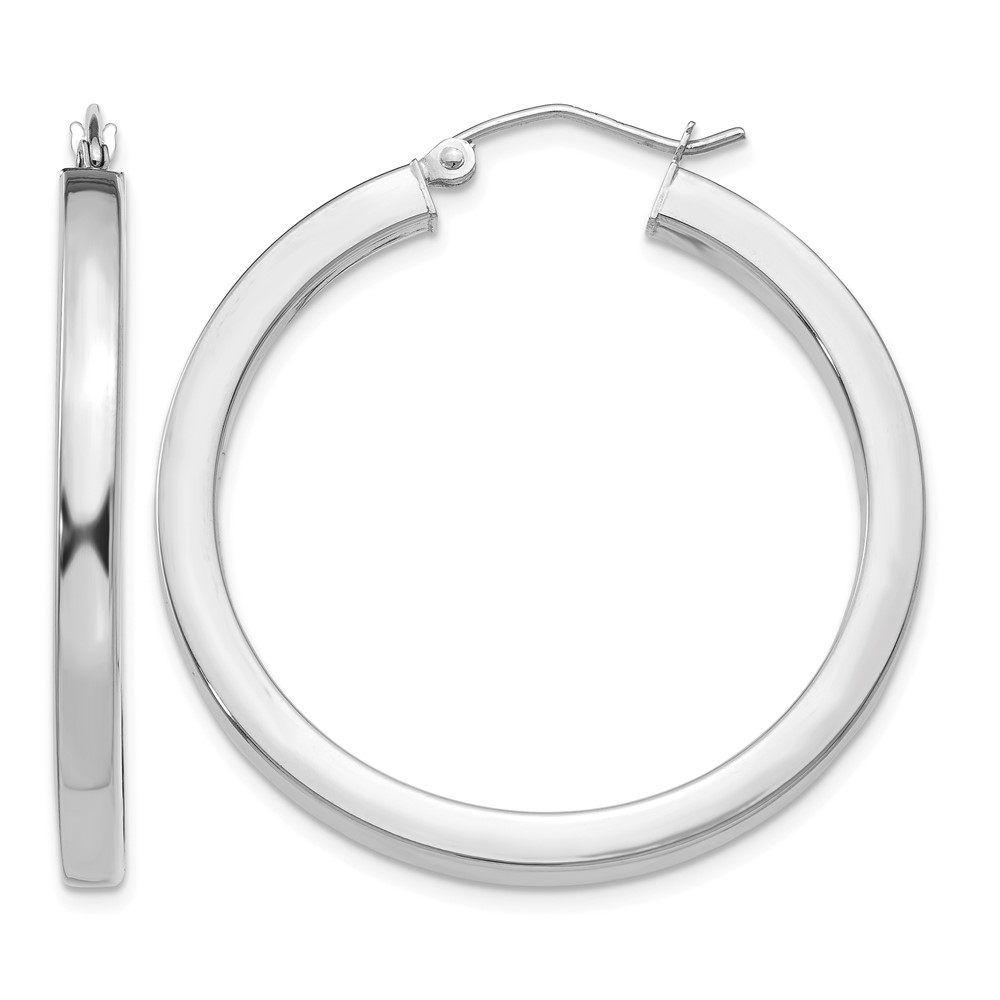 10k White Gold 3mm Polished Square Tube Hoop Earrings (10Z1118)